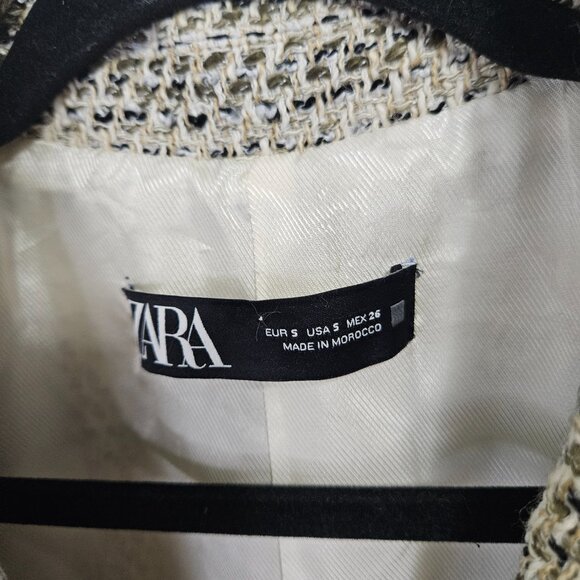 ZARA Double Breasted Tweed Blazer Jacket Sz S Neutral 2251/158 - Picture 5 of 13